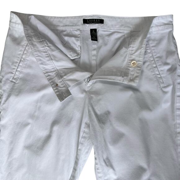 Ralph Lauren Chino Pants Women's 12 White Logo Faux Pockets Basic Classic Preppy - Picture 7 of 14